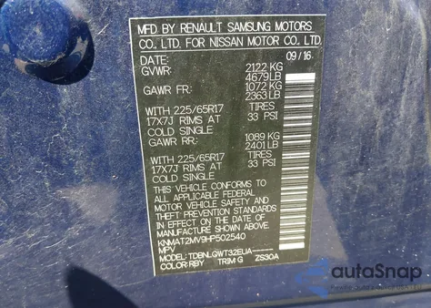 2017 Nissan Rogue Sv z USA, uszkodzony, nr VIN KNMAT2MV9HP502540